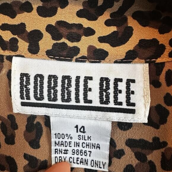 VTG 90s Silk Cheetah Dress 14 Short Sleeve Print Career Eclectic Artsy twee Midi - Picture 5 of 11